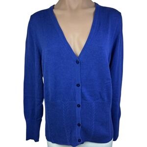 Joseph A Women's Cobalt Blue Cardigan Sweater Size L Long Sleeves Cotton Rayon